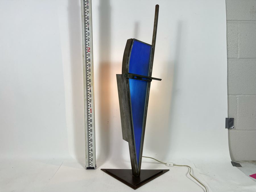 Metal And Blue Glass Sculptural Light Table Lamp By Artist Karen Dugan 14W X 7D X 32H [Photo 15]