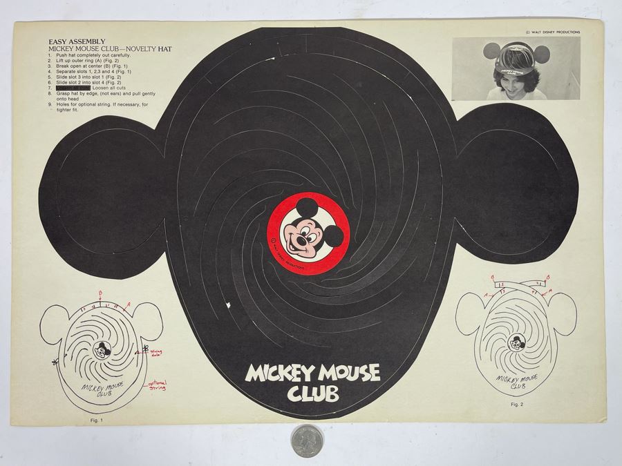Pair Of Vintage Walt Disney Productions Mickey Mouse Club Paper Ear Hats Unused 18 X 12 [Photo 12]