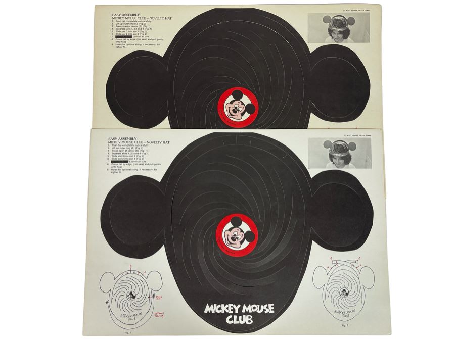 Pair Of Vintage Walt Disney Productions Mickey Mouse Club Paper Ear Hats Unused 18 X 12 [Photo 1]