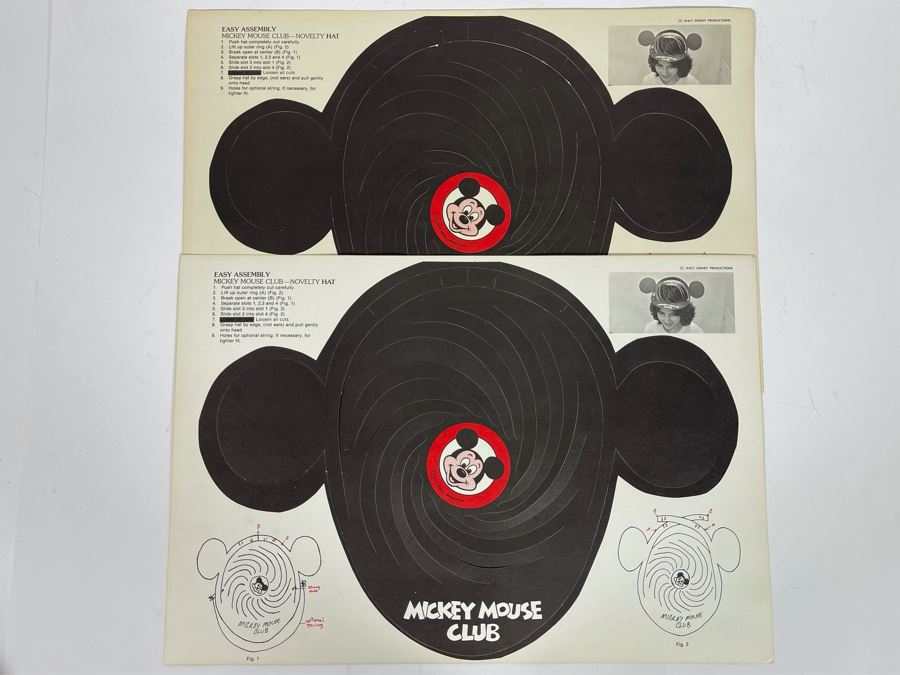 Pair Of Vintage Walt Disney Productions Mickey Mouse Club Paper Ear Hats Unused 18 X 12 [Photo 18]