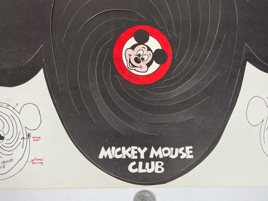 Pair Of Vintage Walt Disney Productions Mickey Mouse Club Paper Ear Hats Unused 18 X 12 [Photo 5]