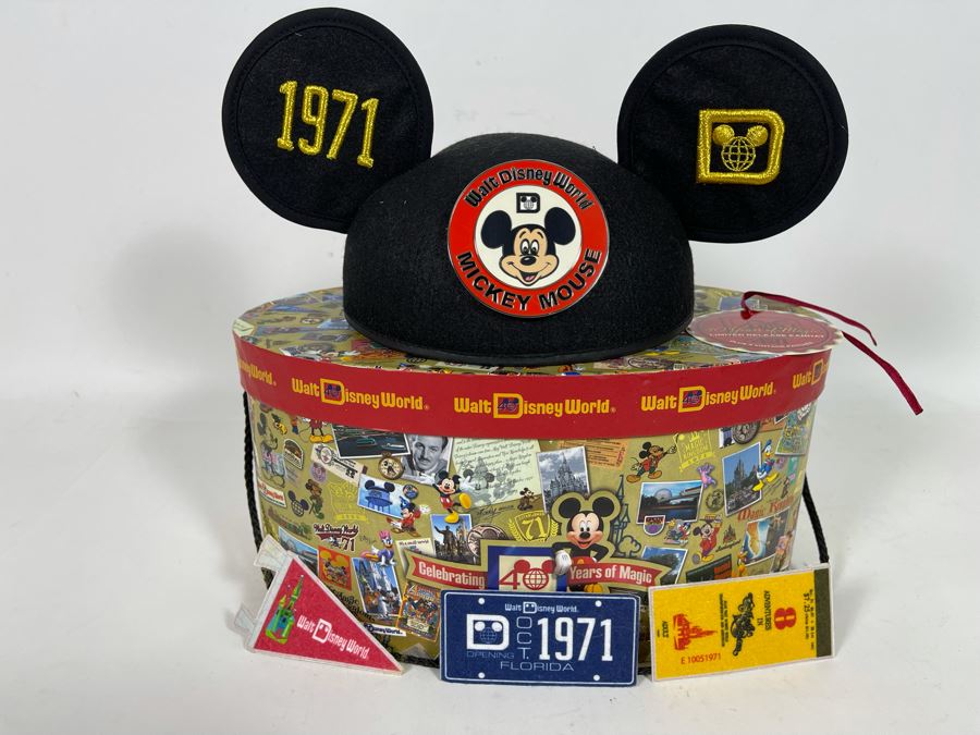 Limited Release Walt Disney World 40 Years Of Magic Mickey Mouse Ears Hat And 3 Vintage Patches With Box [Photo 2]