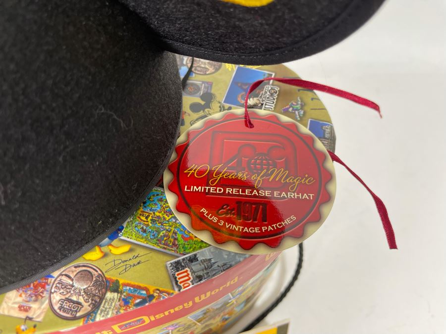Limited Release Walt Disney World 40 Years Of Magic Mickey Mouse Ears Hat And 3 Vintage Patches With Box [Photo 5]