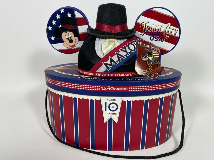 Limited Edition Disneyland Trade City USA Mickey Mouse Mayor Ears Hat And Pin With Box Limited To 500 [Photo 2]
