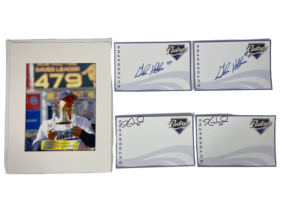 San Diego Padres Lot Includes (2) Glenn Hoffman 3rd Base Coach #47 (Brother Of Trevor Hoffman) Signatures, (2) Kevin Ward #30 Signatures And Trevor Hoffman Photo [Photo 1]