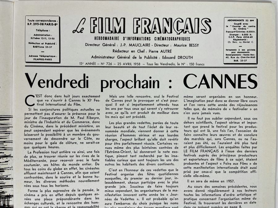 1958 Cannes Film Festival Program Illustrated By Bernard Buffet 9.5 X 12 [Photo 6]