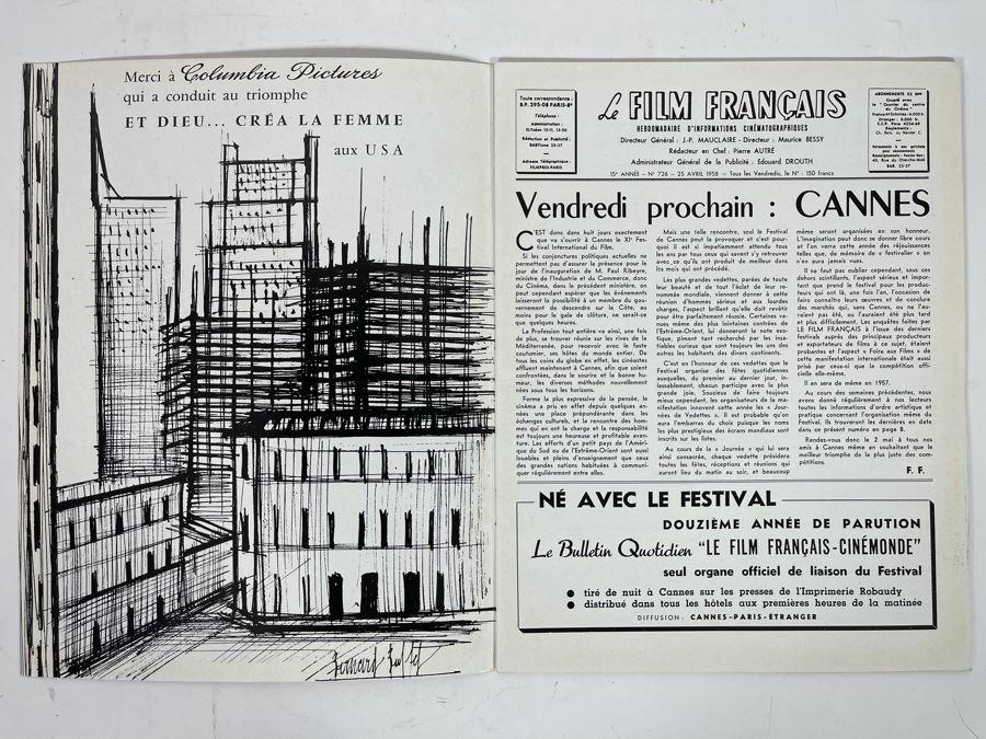 1958 Cannes Film Festival Program Illustrated By Bernard Buffet 9.5 X 12 [Photo 3]