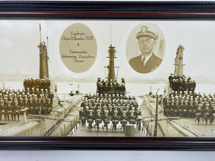 Important Naval Submarine Squadron Panoramic Photograph Of Captain Glynn R. Donaho, U.S.N. Commander Submarine Squadron Three - 9 Submarines 48 X 10 [Photo 3]