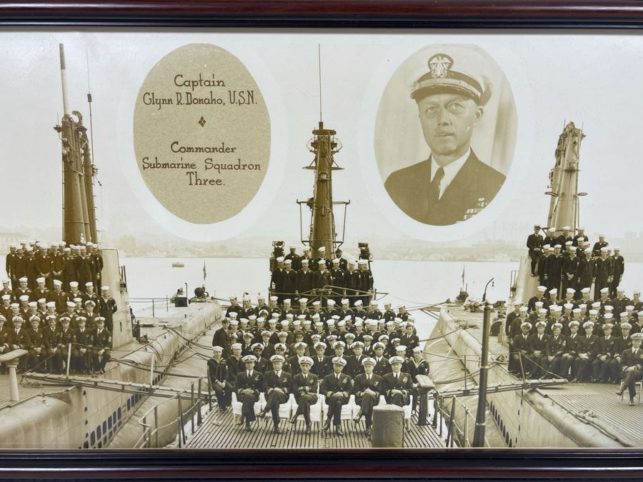 Important Naval Submarine Squadron Panoramic Photograph Of Captain Glynn R. Donaho, U.S.N. Commander Submarine Squadron Three - 9 Submarines 48 X 10 [Photo 4]
