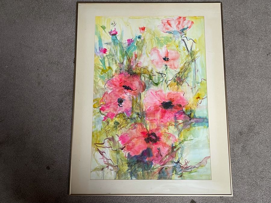 Original Joan Lohrey Watercolor Floral Painting On Paper 19 X 28 Framed 26 X 34 [Photo 5]
