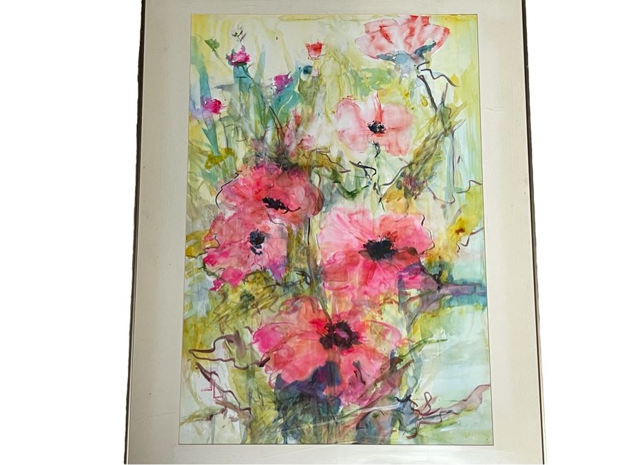 Original Joan Lohrey Watercolor Floral Painting On Paper 19 X 28 Framed 26 X 34 [Photo 1]