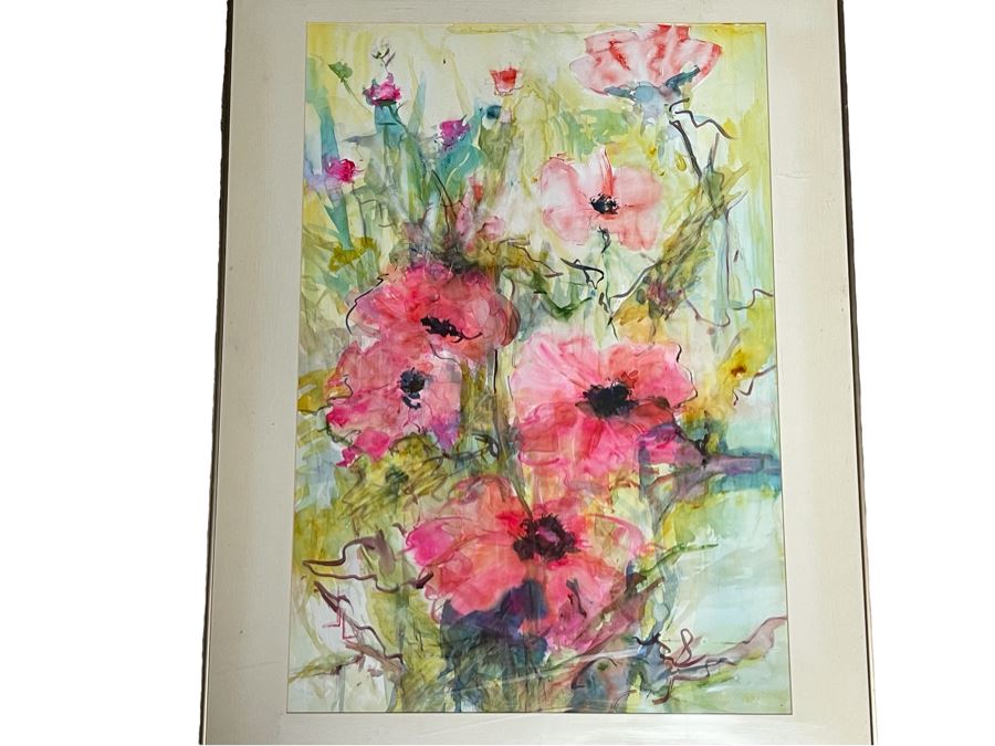 Original Joan Lohrey Watercolor Floral Painting On Paper 19 X 28 Framed 26 X 34