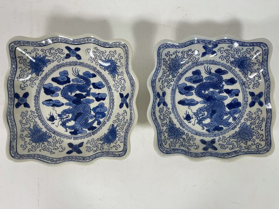 Pair Of Signed Chinese Hand Painted Porcelain Bowls Decorated With Dragons 8.5W X 2H [Photo 2]