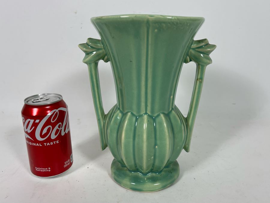 Vintage McCoy Pottery Vase With Handles 7.5W X 9.5H [Photo 3]
