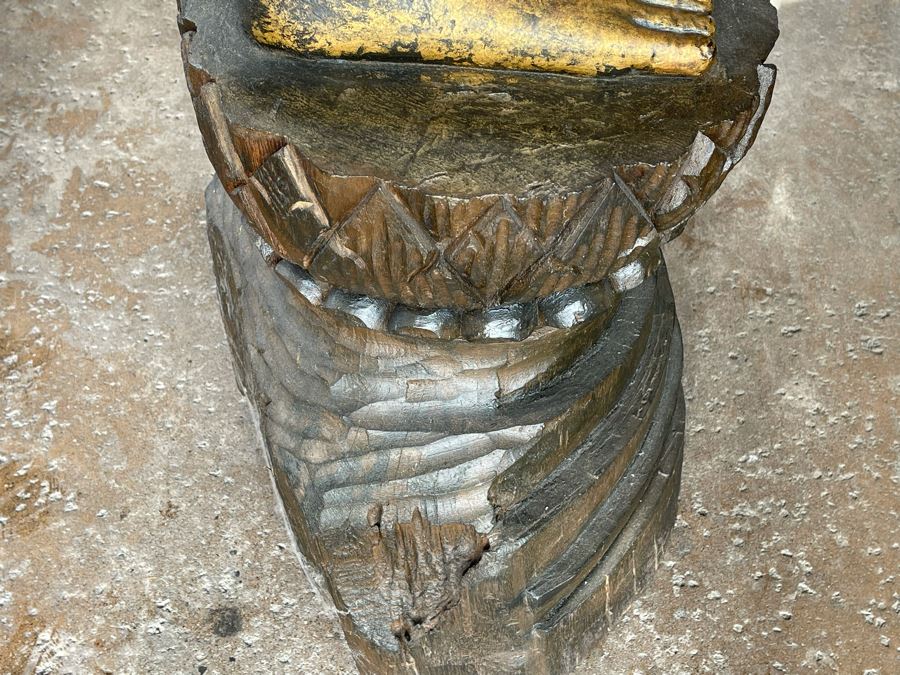 Larger Than Life Size Carved Wooden Gilt Burmese Buddha Standing On 