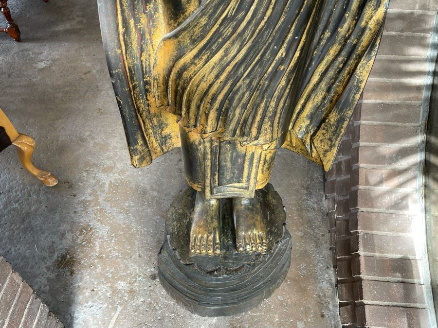 Larger Than Life Size Carved Wooden Gilt Burmese Buddha Standing On Lotus Flower 7Ft 7In Tall X 21”W X 19”D Retails Over $5,000 [Photo 10]