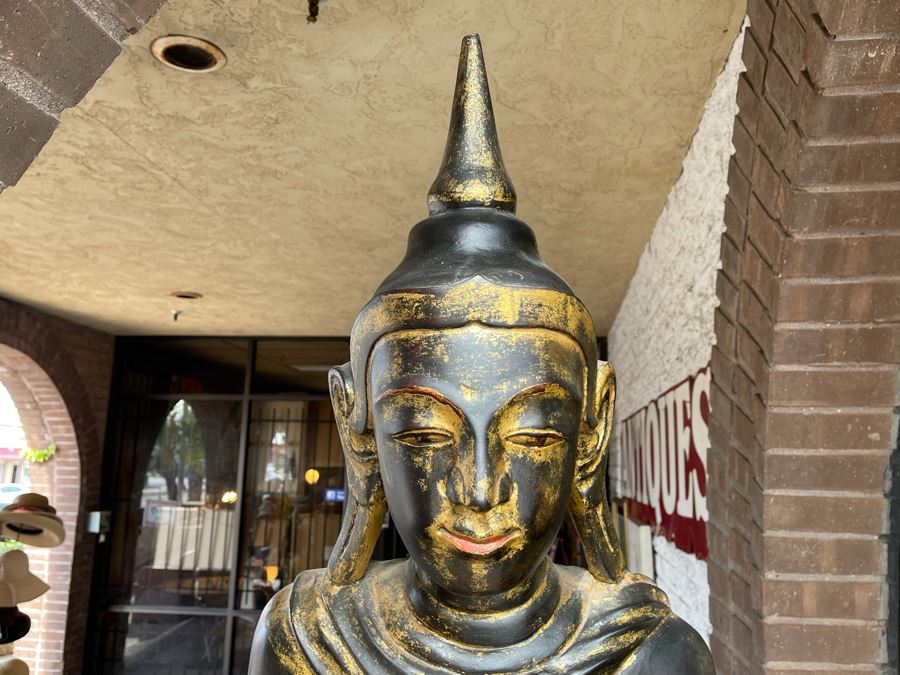 Larger Than Life Size Carved Wooden Gilt Burmese Buddha Standing On Lotus Flower 7Ft 7In Tall X 21”W X 19”D Retails Over $5,000 [Photo 6]
