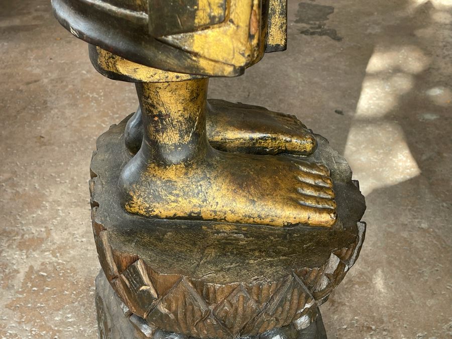 Larger Than Life Size Carved Wooden Gilt Burmese Buddha Standing On Lotus Flower 7Ft 7In Tall X 21”W X 19”D Retails Over $5,000 [Photo 21]