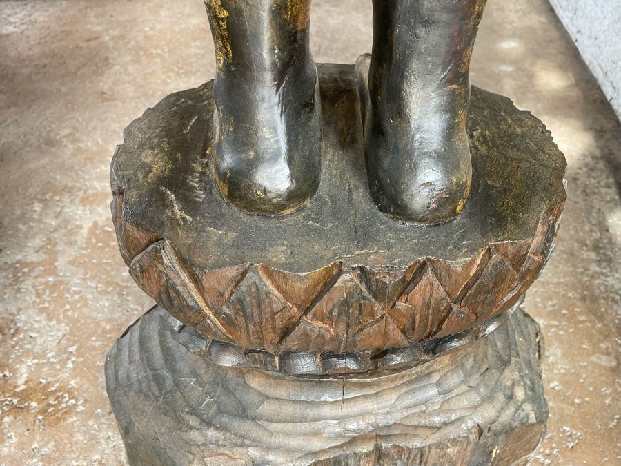Larger Than Life Size Carved Wooden Gilt Burmese Buddha Standing On Lotus Flower 7Ft 7In Tall X 21”W X 19”D Retails Over $5,000 [Photo 18]
