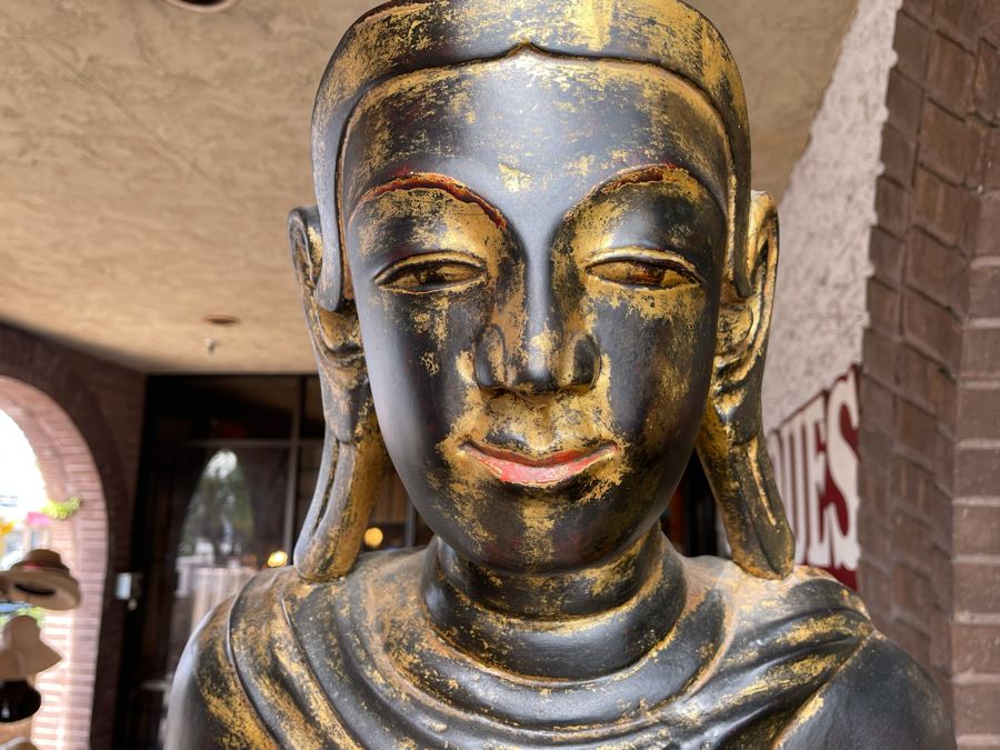 Larger Than Life Size Carved Wooden Gilt Burmese Buddha Standing On Lotus Flower 7Ft 7In Tall X 21”W X 19”D Retails Over $5,000 [Photo 7]
