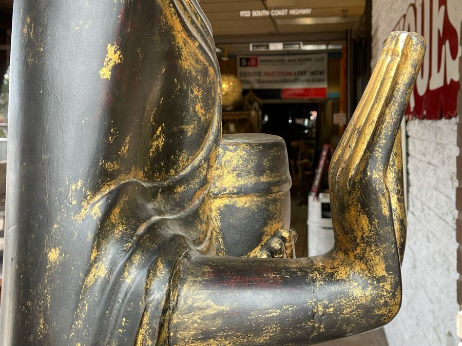 Larger Than Life Size Carved Wooden Gilt Burmese Buddha Standing On Lotus Flower 7Ft 7In Tall X 21”W X 19”D Retails Over $5,000 [Photo 20]