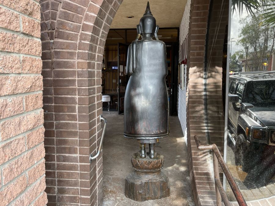 Larger Than Life Size Carved Wooden Gilt Burmese Buddha Standing On Lotus Flower 7Ft 7In Tall X 21”W X 19”D Retails Over $5,000 [Photo 16]