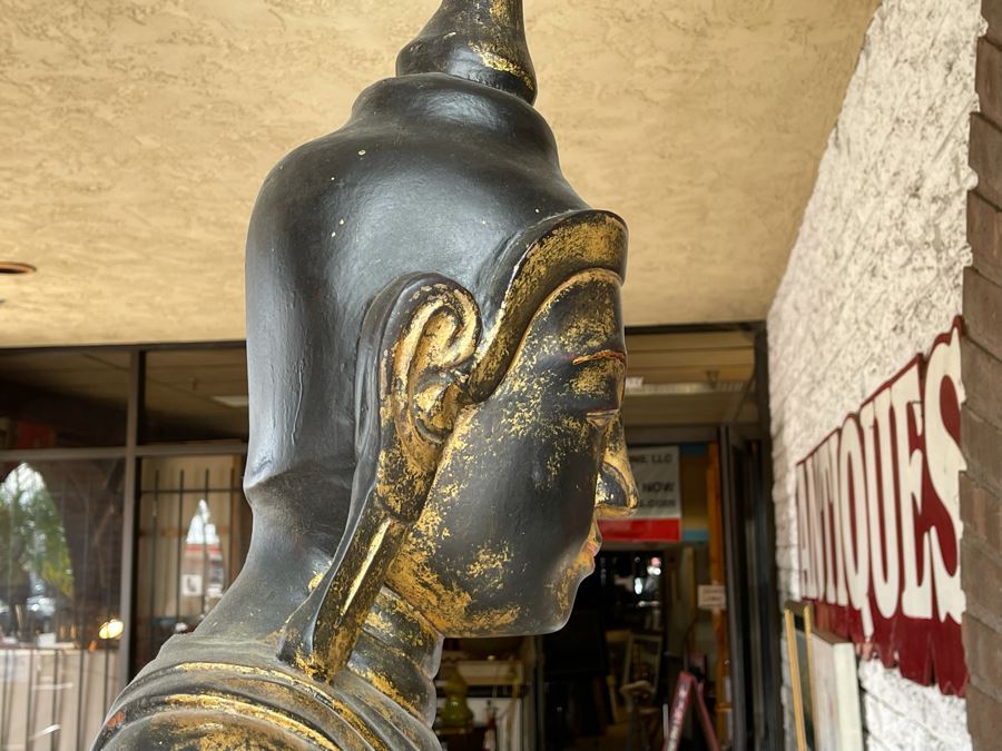 Larger Than Life Size Carved Wooden Gilt Burmese Buddha Standing On Lotus Flower 7Ft 7In Tall X 21”W X 19”D Retails Over $5,000 [Photo 19]