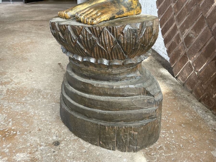 Larger Than Life Size Carved Wooden Gilt Burmese Buddha Standing On Lotus Flower 7Ft 7In Tall X 21”W X 19”D Retails Over $5,000 [Photo 14]