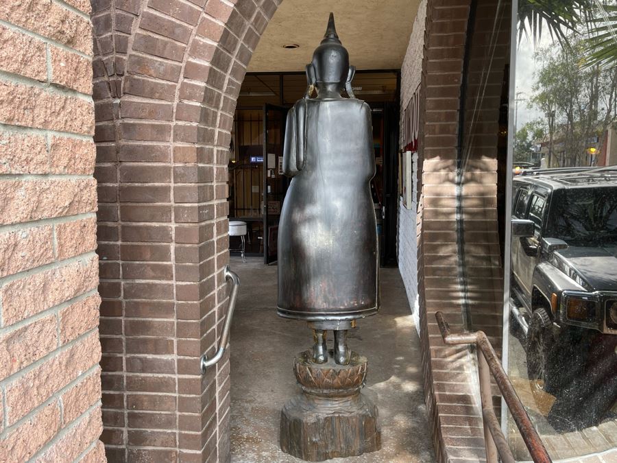 Larger Than Life Size Carved Wooden Gilt Burmese Buddha Standing On Lotus Flower 7Ft 7In Tall X 21”W X 19”D Retails Over $5,000 [Photo 15]