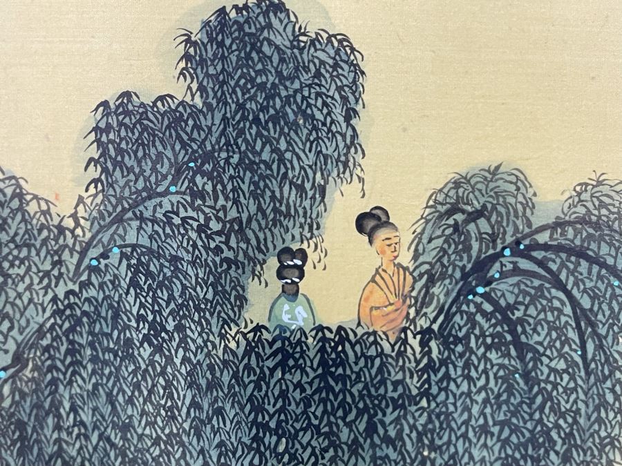 Original Asian Scroll Painting 42.5 X 24 Framed 49 X 31 [Photo 36]