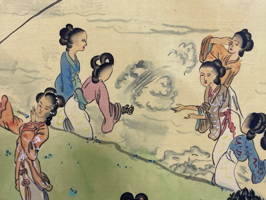 Original Asian Scroll Painting 42.5 X 24 Framed 49 X 31 [Photo 35]