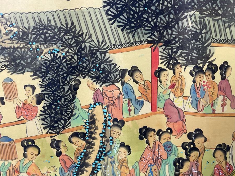 Original Asian Scroll Painting 42.5 X 24 Framed 49 X 31 [Photo 31]