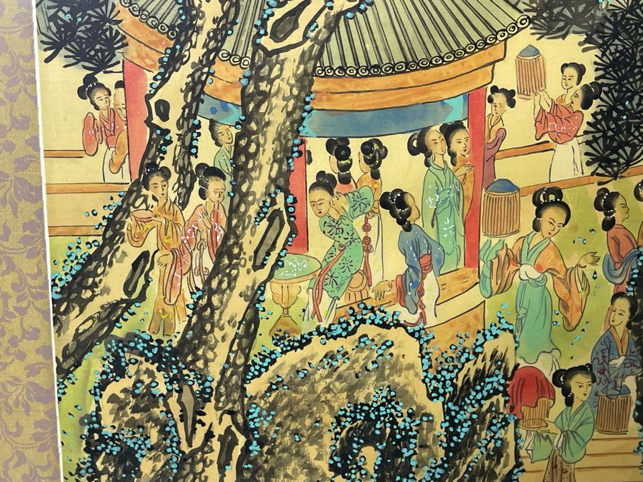 Original Asian Scroll Painting 42.5 X 24 Framed 49 X 31 [Photo 27]