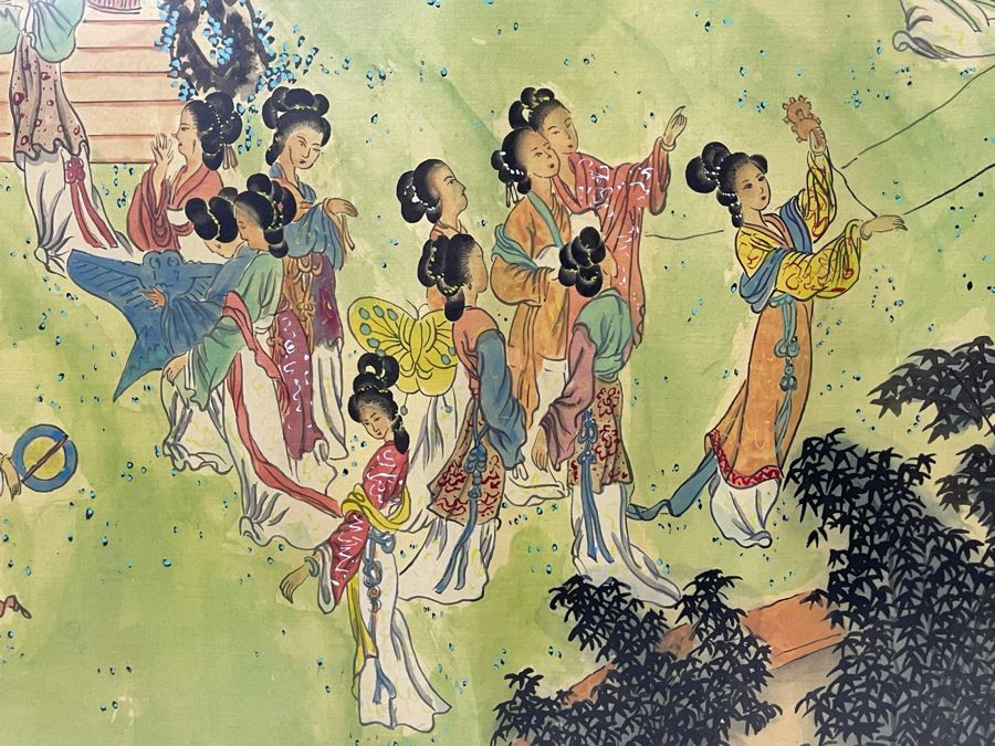 Original Asian Scroll Painting 42.5 X 24 Framed 49 X 31 [Photo 22]