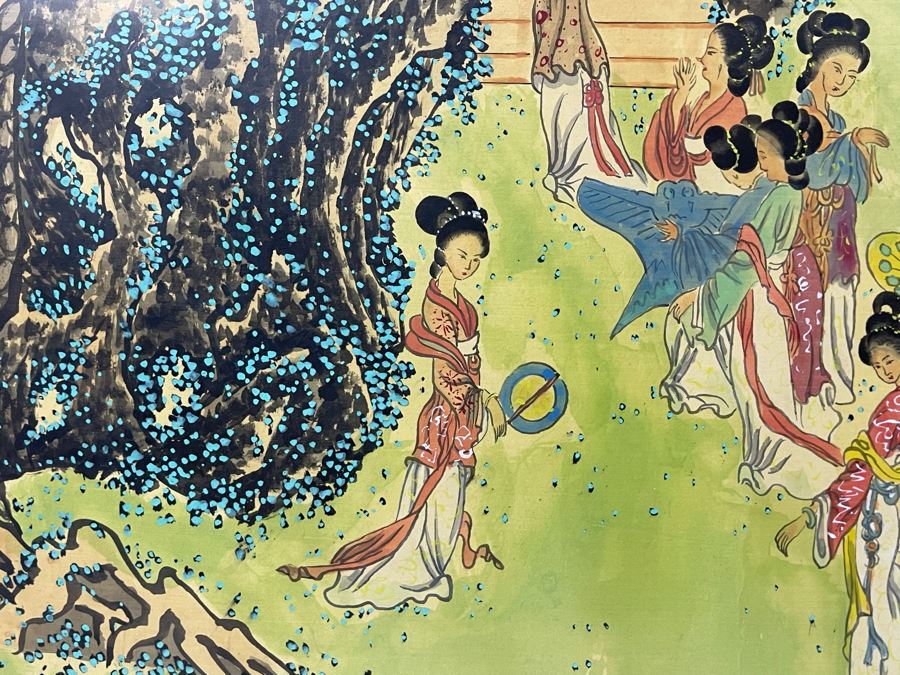 Original Asian Scroll Painting 42.5 X 24 Framed 49 X 31 [Photo 23]