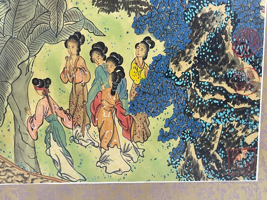 Original Asian Scroll Painting 42.5 X 24 Framed 49 X 31 [Photo 19]