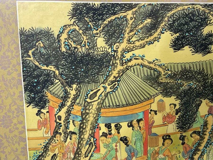 Original Asian Scroll Painting 42.5 X 24 Framed 49 X 31 [Photo 26]