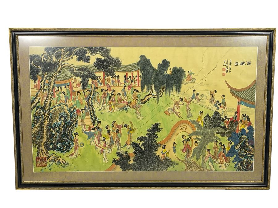 Original Asian Scroll Painting 42.5 X 24 Framed 49 X 31 [Photo 4]