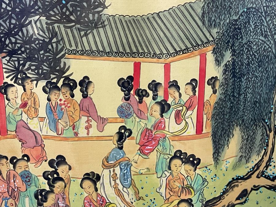 Original Asian Scroll Painting 42.5 X 24 Framed 49 X 31 [Photo 30]