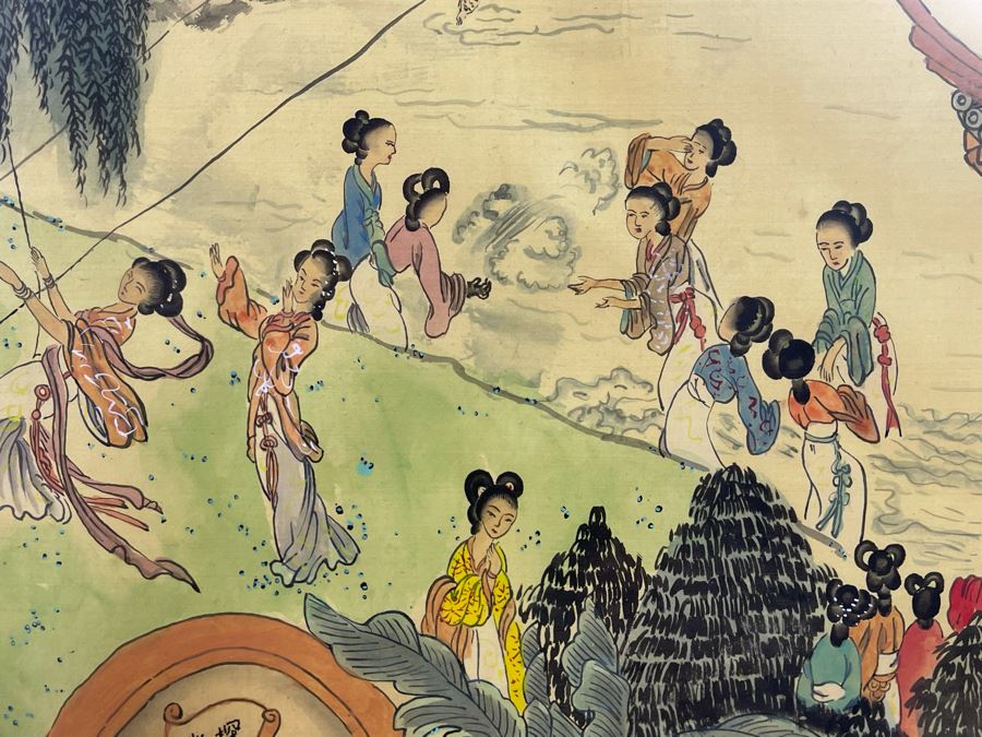 Original Asian Scroll Painting 42.5 X 24 Framed 49 X 31 [Photo 17]