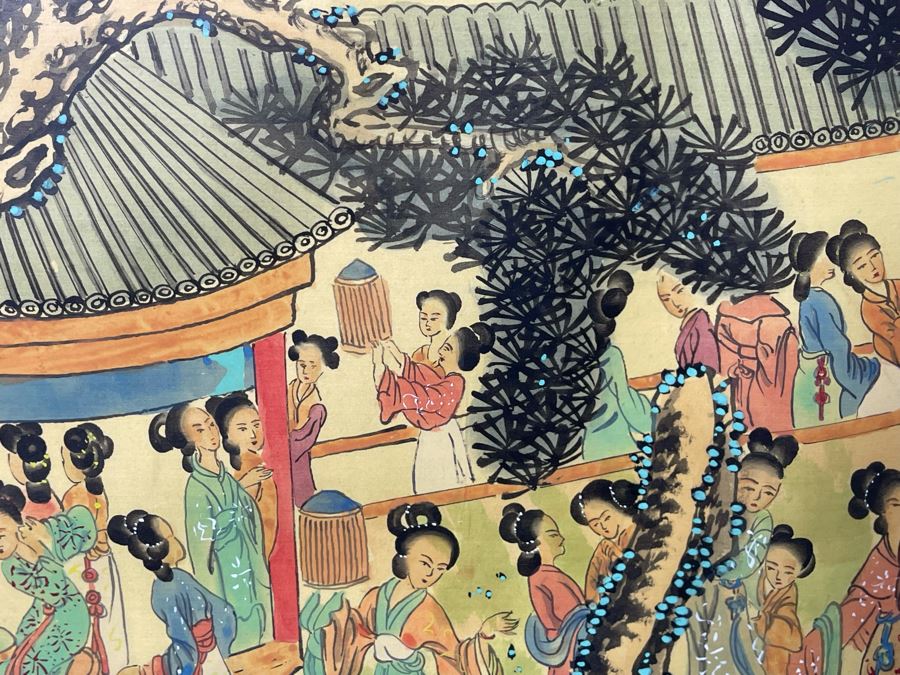 Original Asian Scroll Painting 42.5 X 24 Framed 49 X 31 [Photo 32]