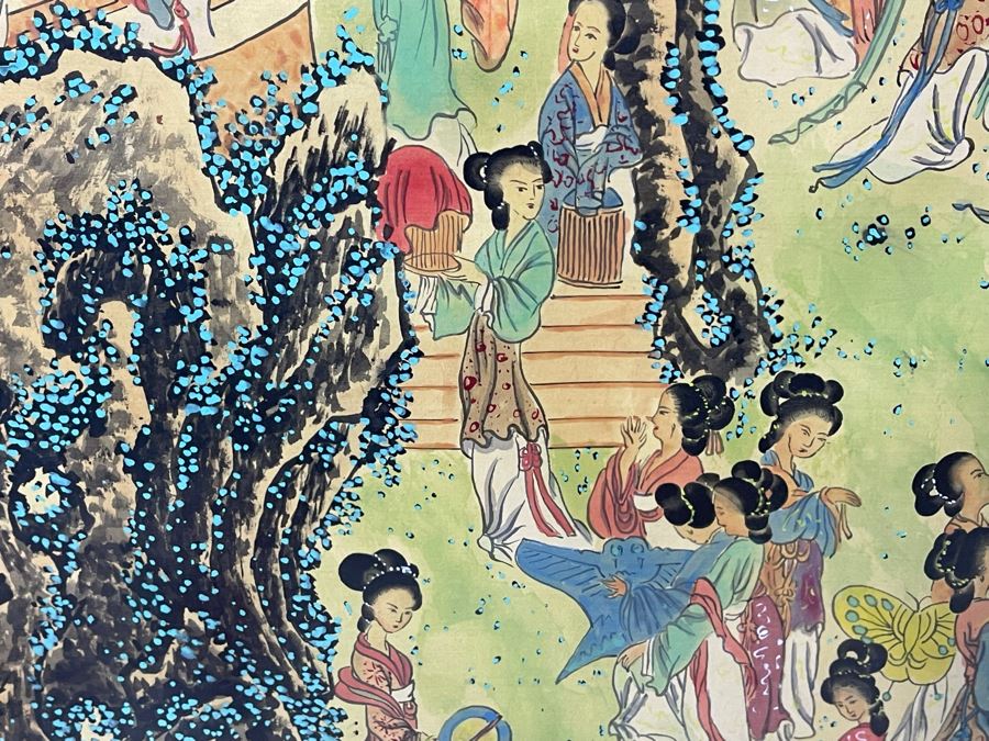 Original Asian Scroll Painting 42.5 X 24 Framed 49 X 31 [Photo 33]