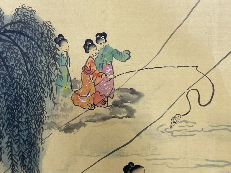 Original Asian Scroll Painting 42.5 X 24 Framed 49 X 31 [Photo 34]