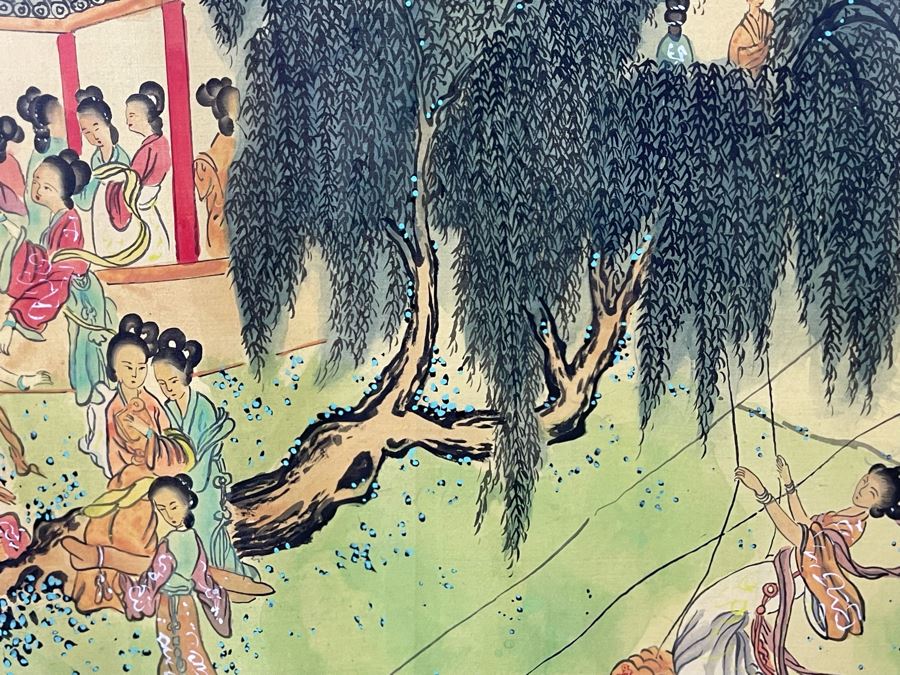 Original Asian Scroll Painting 42.5 X 24 Framed 49 X 31 [Photo 37]