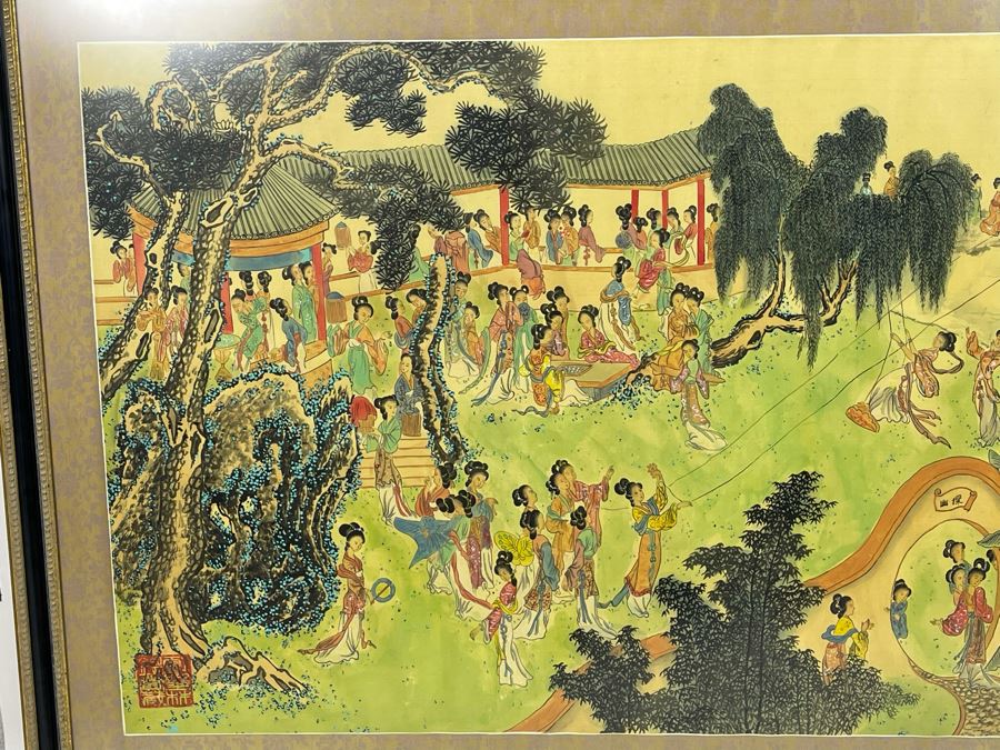 Original Asian Scroll Painting 42.5 X 24 Framed 49 X 31 [Photo 3]
