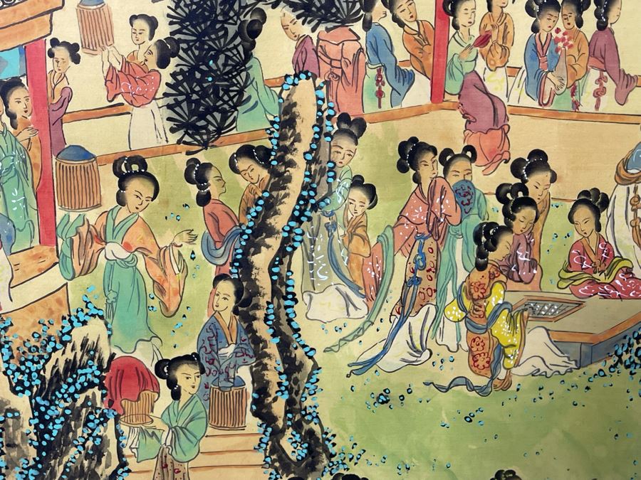 Original Asian Scroll Painting 42.5 X 24 Framed 49 X 31 [Photo 28]