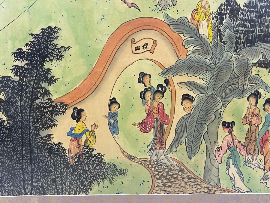 Original Asian Scroll Painting 42.5 X 24 Framed 49 X 31 [Photo 20]