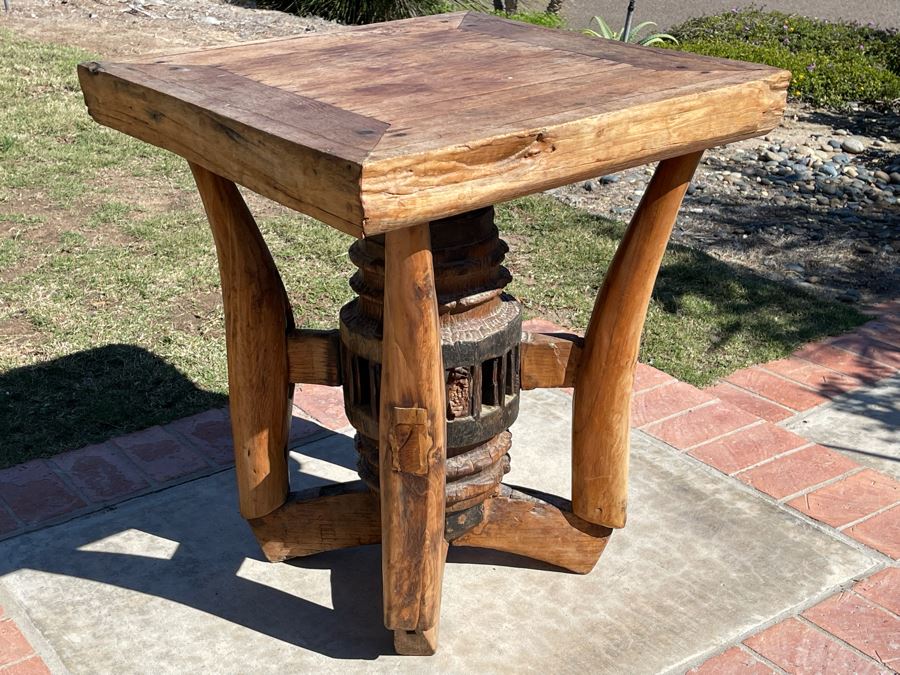 Heavy Solid Wood Rustic Wagon Wheel Side Table 24W X 27H [Photo 6]