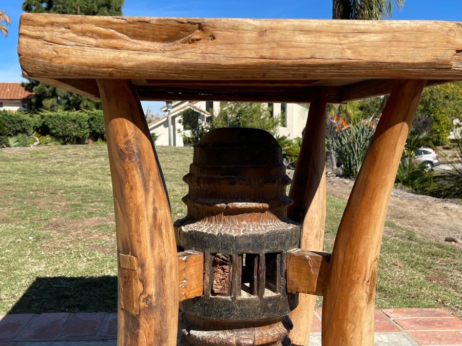 Heavy Solid Wood Rustic Wagon Wheel Side Table 24W X 27H [Photo 8]