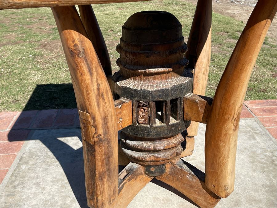 Heavy Solid Wood Rustic Wagon Wheel Side Table 24W X 27H [Photo 7]